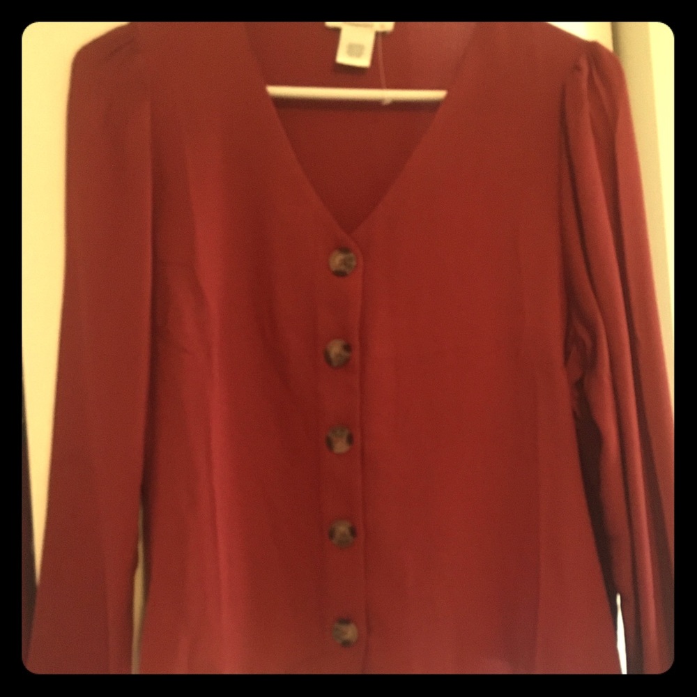 Rust red color blouse with buttons
